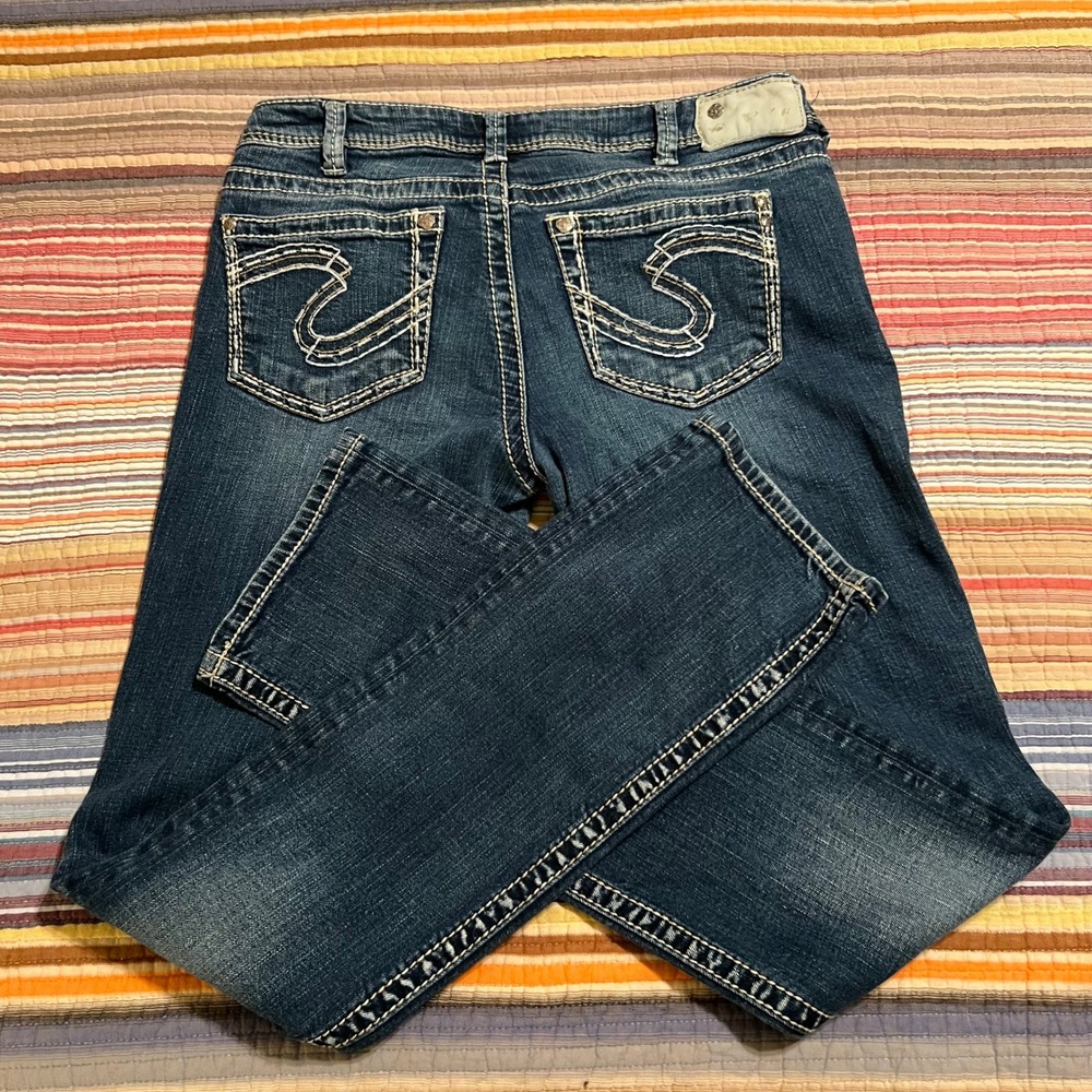 Silver Jeans Co Aiko Baby Boot Jeans Womens W30 L33‎ Dark Wash Embroidered Denim